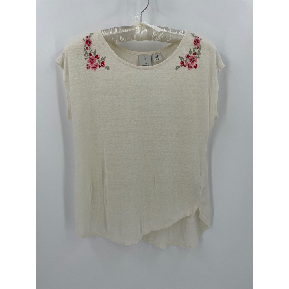 Joie 100% Linen Floral Embroidered Ivory Top Womens Medium Cap Sleeve